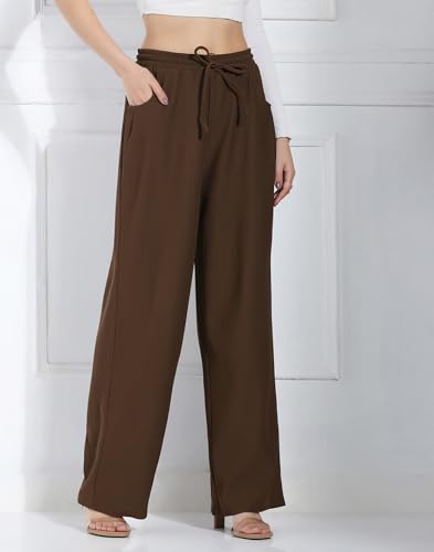 Image of Selvia Women's Brown Solid Trouser with Pocket, Comfort Fit Casual Pants