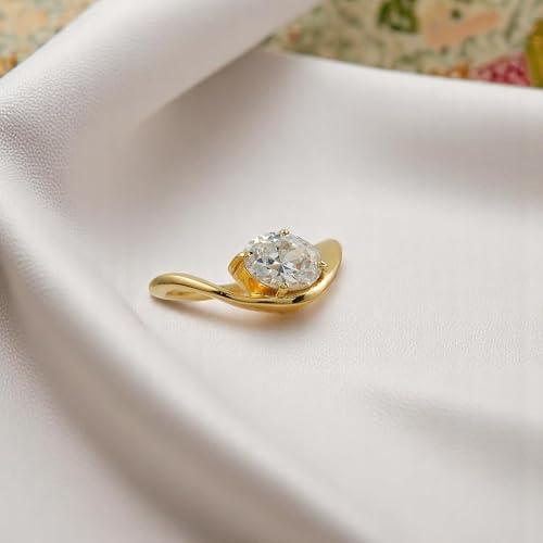 Modern Oval Moissanite Engagement Ring for Women – 14K Yellow Gold Plated Bypass Design – Unique Solitaire Statement Ring for Proposal or Anniversary4