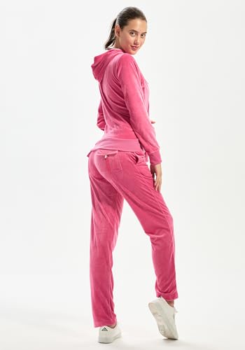 TanBridge Women's 2 Piece Solid Velvet Tracksuit Set Full Zip-up Hooded Sweatshirts & Pants Set3