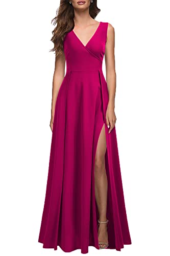 Image of MUSHARE Women's V Neck Sleeveless Split Formal Dress Cocktail Party Prom Long Dresses