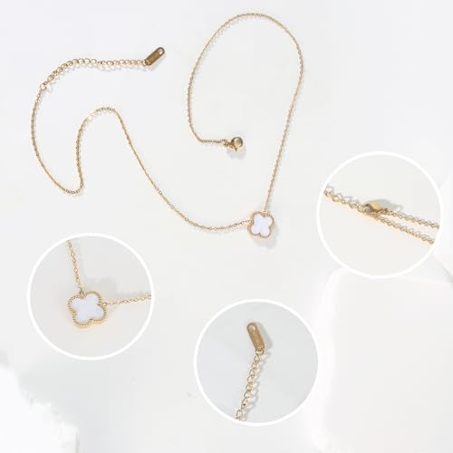 18K Gold Plated Clover Necklace for Women Four Leaf Clover Necklace Flower Lucky Double Sided Pendant Dainty Trendy Jewelry Birthday Gifts for MoM Women Sister Grandma Besties Coworker4