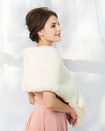 Women's Wedding Faux Fur Shawl Bride Fur Wrap Evening Dresses Faux Stole for Bridal3