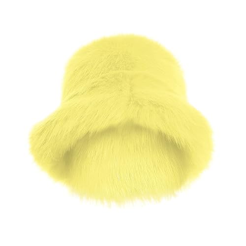 Chapeau seau peluche femme jaune hiver chaud chapeau pêche flou fourrure mode enfant