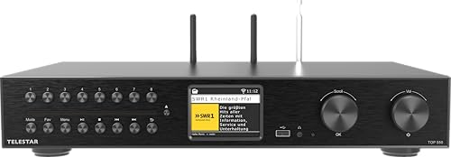 TELESTAR TOP 550 – HiFi-System mit Verstärker & CD-Player (43 cm Breite, 2 × 30 W, Internetradio/DAB+, Bluetooth Audio-Streaming & Sendefunktion, Hotelmodus, USB-Aufnahme, Streamingdienste) – Schwarz