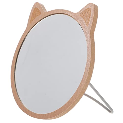 Espejo de maquillaje de mesa con luz y base de madera