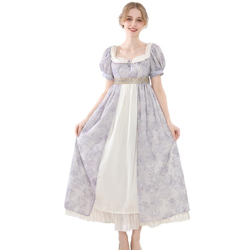 CR ROLECOS Regency Kleid Damen Empire Kleider 19 Jahrhundert Viktorianisches Ballkleid Elegantes Jane Austen Kleid A-Linie Abendkleid Gala mit Schal...