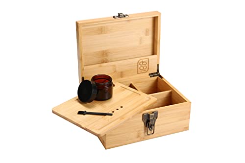 Stash Box with Rolling Tray - Large Stash Box has Deep Compartments and a Pocket Lid to Store Accessories - Stash Box Kit includes 1 Jar and 1 Brush