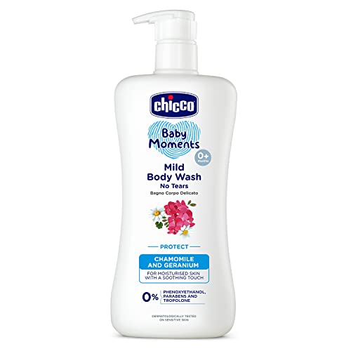 Image of Chicco Baby Moments Mild Body Wash Protect, New Advanced Formula With Natural Ingredients, No Tears, Suitable For Babys Body Wash, No Phenoxyethanol And Parabens (500Ml)