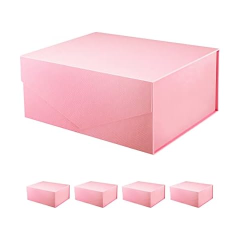 PACKHOME 5 Gift Boxes 9x6.5x3.8 Inches, Bridesmaid Boxes, Rectangle Collapsible Boxes with Magnetic Lids for Gift Packaging (Matte Pink, Grain Texture) Cover