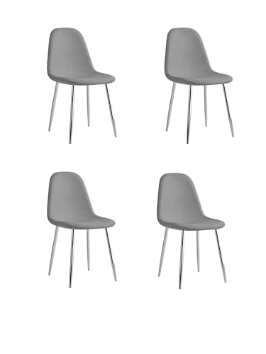 Umberto Ravelli Lot de 4 Chaises Scandinaves en Velours et Pieds métallique (Argent - Gris)