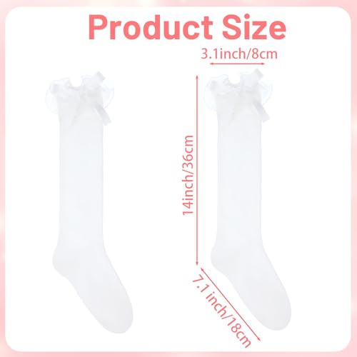 White Ruffle Socks, Cotton Knee High Girls Lolita Socks with Bow, Kawaii Goth Lolita Sock Gift for Women Daily Wear School Dating Dance4