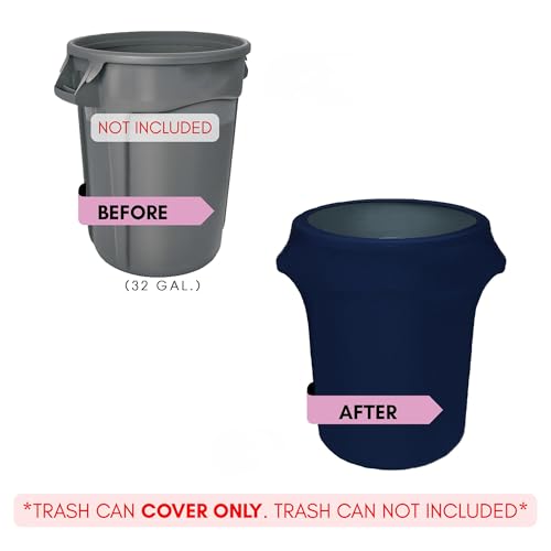 Image of YOUR CHAIR COVERS - 32 Gallon Stretch Spandex Fitted Trash Can /Waste Container Cover - Navy Blue (Cover ONLY, Trash CAN NOT Included)