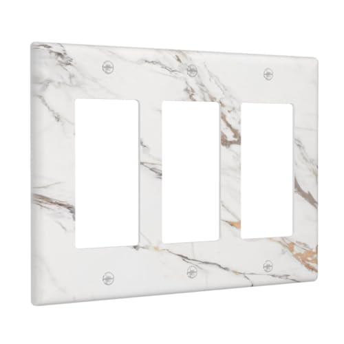 Decorative Outlet Covers Modern Grey Gold Marble Texure 3 Gang Outlet Cover Wall Plate Triple Rocker Light Switch Cover Plate Switch Plate Covers for Kitchen Bathroom Home Decor