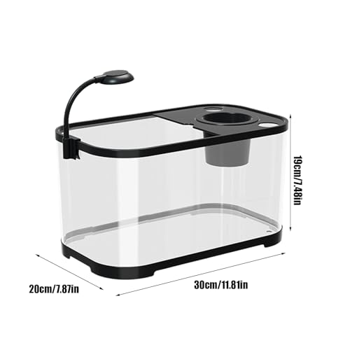 水族館スターターキット | 水槽 ウォーターポンプ付き ベ、装飾用長方形サイレントミ、ライトあり家庭用クリア水族館 - け ベタ 亀 水生動物用 組み立て簡単 メンテナンス簡単、初心者向