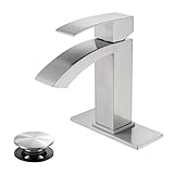 Jodulos Brushed Nickel Bathroom Faucet Single Handle, Waterfall Faucet for Bathroom Sink Single Hole with cUPC Supply Hose and Pop Up Drain