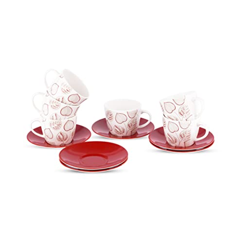 Image of Dandy Lines Royal Red Spades Coffee Mug & Saucer Set, Elegant Tea Cups & Saucers for Coffee /Tea, Ceramic, Pack of 12, Microwave & Dishwasher Safe, Great for Hosting & Gifting