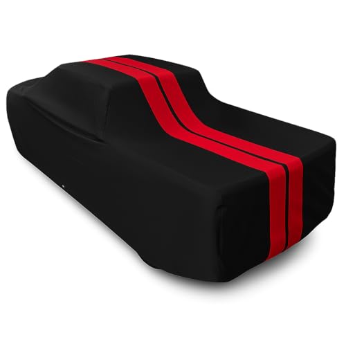 Image of SR1 Performance USA Ultraguard F150 Truck Cover 2001-2026 - Custom Fit Indoor Outdoor Pickup Cover, Breathable Water Resistant, UV Sun Protection, Soft Lining, Storage Bag (Black w /Red Stripes)