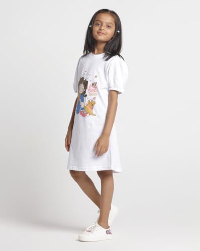 Image of T2F Girls Cotton Printed Regular Fit Puffed Sleeve Knee Length Nightgown (Pack of 3)