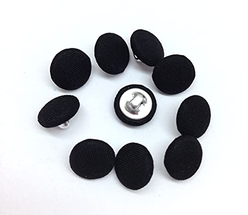PEPPERLONELY 10PC 10mm Fabric Cloth Covered with Metal Shank Round Buttons, Black