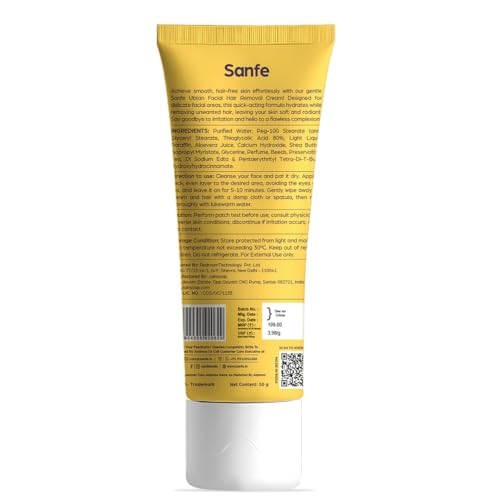 Image of Sanfe Ubtan Facial Hair Removal Cream for Women | Face Hair Remover | Upper Lip Hair Removal Cream | Chin & Forehead Hair Removal | Sensitive Skin | Gentle, Painless Formula | 50g | Pack of 1