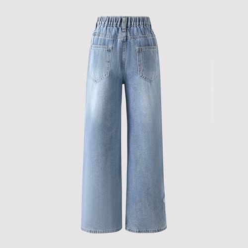 Girls Star Applique Jeans Elastic Band Straight Leg Jeans with Pockets Vintage Y2K Streetwear Aesthetic Teen Fall Denim Pants4