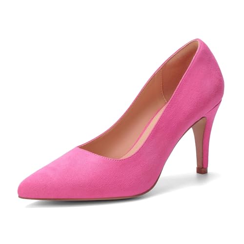 Womens 3 in Closed Pointed Toe Heels Pumps Comfortable Classic Dress Shoes for Women(HOT Pink Suede 7)