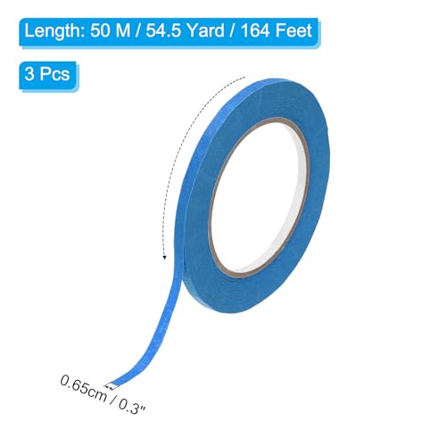 Image of PATIKIL Masking Tape 0.3 Inch x 55 Yard, 3 Roll General Purpose Adhesive Painting Tape Painters Tape for Arts Crafts Label, Blue