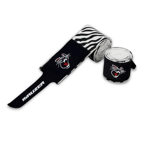 Image of Mexican-Style Boxing Hand Wraps - Breathable Stretch Cotton /Poly, 2 inch Wide with Hook & Loop, CAT Skin Graphic & Zeal to Win Slogan 2.5 Meter