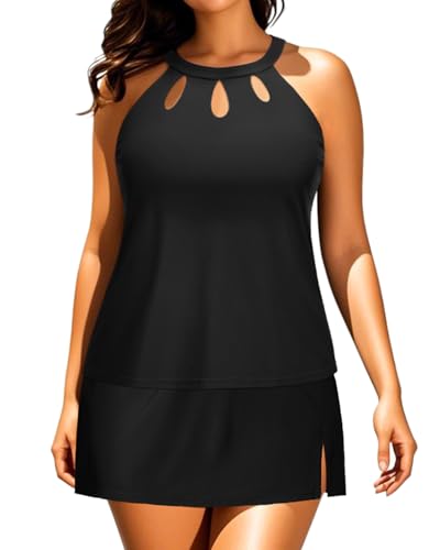 Plus Size Tankini with Skirt - Two Piece Swimsuit Tummy Control Bathing Suit High Neck Swimwear 2025