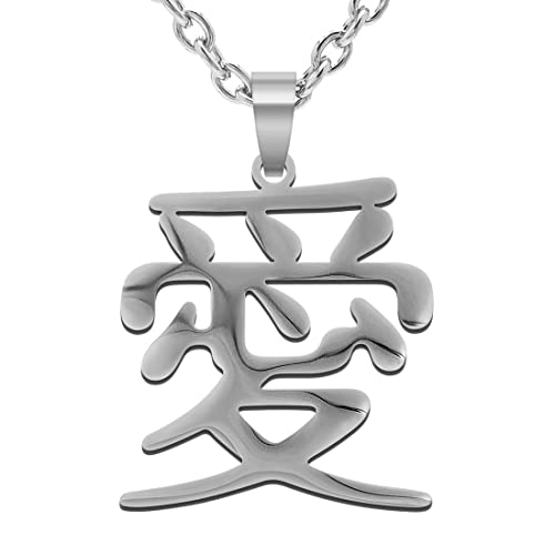 Wchama Love Kanji Necklace Japanese for Men Women Stainless Steel Chain Pendant Gaara Necklaces (Love W1)