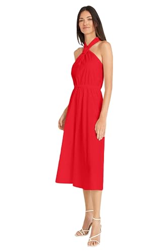 Image of Maggy London Women's Dresses Tropical Floral Print Halter Midi Dress with Cinched Waist