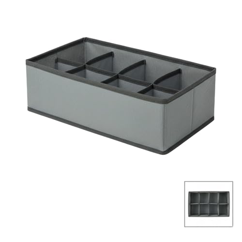 IMAXWAVE Organizador de ropa interior 8 compartimentos, separador de cajones plegable de tela gris 32x16x10 cm, caja organizadora para calcetines, ropa interior y accesorios
