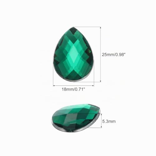 QUARKZMAN 20Pcs Pierres Précieuses en Acrylique en Forme de Gouttes à Dos Plat 18x25mm, Strass Artificiels pour l'Artisanat Diy, les Perles, les Mariages, la Peinture Sur Visage - Vert Foncé – vue 2