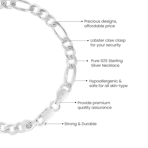 Olive & Chain 925 Sterling Silver Chain Bracelet, Figaro Link Bracelet For Men & Women, Hypoallergenic, Best Fit For Gifting To Loved Ones #TOP4