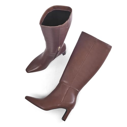 Image of GENSHUO Knee High Boots for Women Comfy Flat Heel Vintage Square Toe Fall Winter Solid Side Zipper Costume Knight Booties