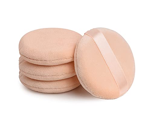 DS. DISTINCTIVE STYLE Powder Puff 4 Pieces Pure Cotton Makeup Puffs with Strap 3.3 Inches Velour Puff for Makeup Powder