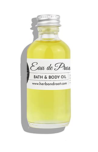 Lavender Infused Body Oil, Bath Oil, Relaxing Lavender, Jasmine, and Bergamot Blend with Rice Bran, Sweet Almond, and Grapeseed Oils for Lightweight Scented All over Body Moisturizer, Eau de Provence by Herb & Root, 2 oz.