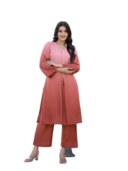 Image of Varanga Women Ombre Coral A-Line Kurta Set