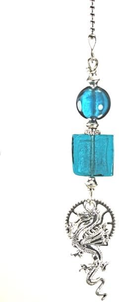 Glass Teal Green-Blue Silver Dragon Ceiling Fan Pull/Light Pull Chain