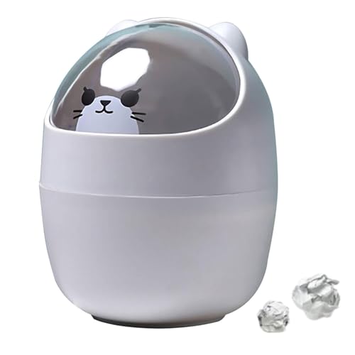 Bote de Basura de Escritorio, Mini Bote de Basura Lindo, Mini Papelera de Escritorio con Tapa, Papelera de Mesa Portátil, para El Tocador De La Cocina, El Baño, La Oficina, El Escritorio Mesa (Gris)