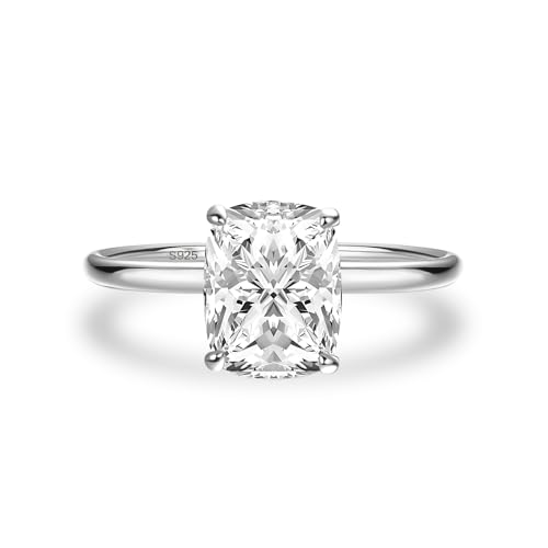 Effinny 2.5/3.5ct Elongated Cushion Cut Moissanite Engagement Ring,Genuine D Color VVS1 Clarity,925 Sterling Silver Solitaire Promise Ring for Wedding,Daily,Travel,Party (Silver,2.5ct, 6)
