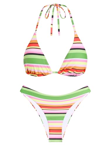Image of ZAFUL Womens Halter Bikini Sets Triangle Bikinis High Cut Swimsuits 2 Piece Bathing Suits Sexy Swimwear