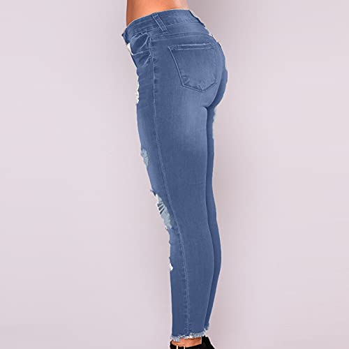 Women's Ripped Jeans Skinny Low Rise Denim Pants 2025 Casual Distressed Pant Leggings with Pockets4