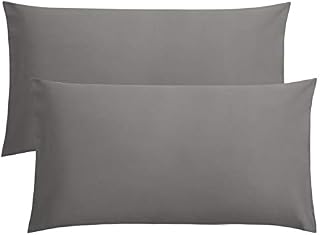 FLXXIE 2 Pack 100% Brushed 1800 Microfiber Plain King Pillowcases, Wrinkle and Stain Resistant, Soft and Cozy Envelope Closure Bed Pillow Cases, Dark Grey, 50x90 cm