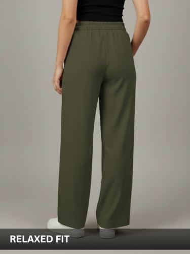 Image of Leriya Fashion Women Relaxed Fit Wide Leg Trousers | Malai Cottage Elastic Drawstring Wide Leg Pants for Women | Casual Straight Lounge Pants with Pockets | Stylish Everyday Office Outfit Bottom Pant