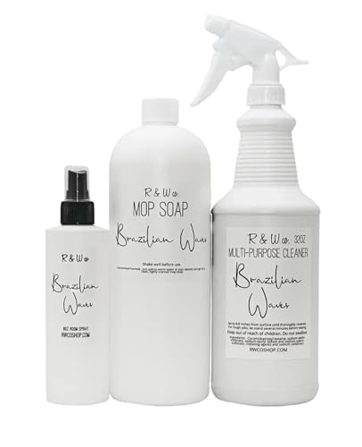 R&W CO. Brazilian Waves Luxury Cleaning Day Bundle Premium 32oz Mop Soap Deodorizing Room Spray (8oz) and 32oz Multi-Purpose Surface Cleaner Degreaser Kit Pet & Family Safe