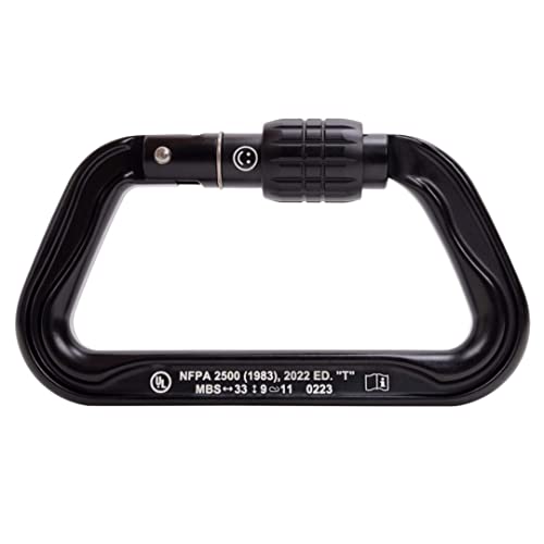 Omega Pacific Standard D Carabiner - Aluminum NFPA 2500 Technical Use, 33kN Strength, Screw-Lok Gate, 4.21-Inch Hardware, Keylock Design - Black