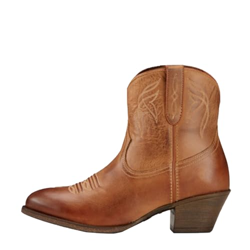 Women's Fashion Embroidered Cowboy Boots, Almond Toe Chunky Heel with Side Zipper Cowgirl Ankle Boots