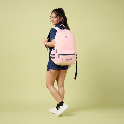 Image of Tommy Hilfiger High School & College Backpack Ridge | Large Capacity New York Print Student Bag with Vislon Zip | 3 Compartments | Extra Utility Pouch & Rain Cover | 38L Capacity