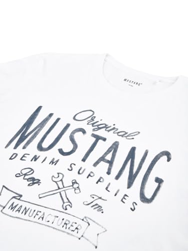MUSTANG Tshirt Herren Regular Fit Rundhals Kurzarm Sommer Tee Shirt Logoprint Baumwolle, Größe:XXL, Farbe:General White (1001139-2045) – Ansicht 4
